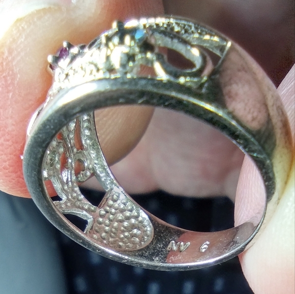 Vintage handmade Ruby/Emerald/ Sapphire .925 Gothic Ring size 6 - Picture 6 of 6